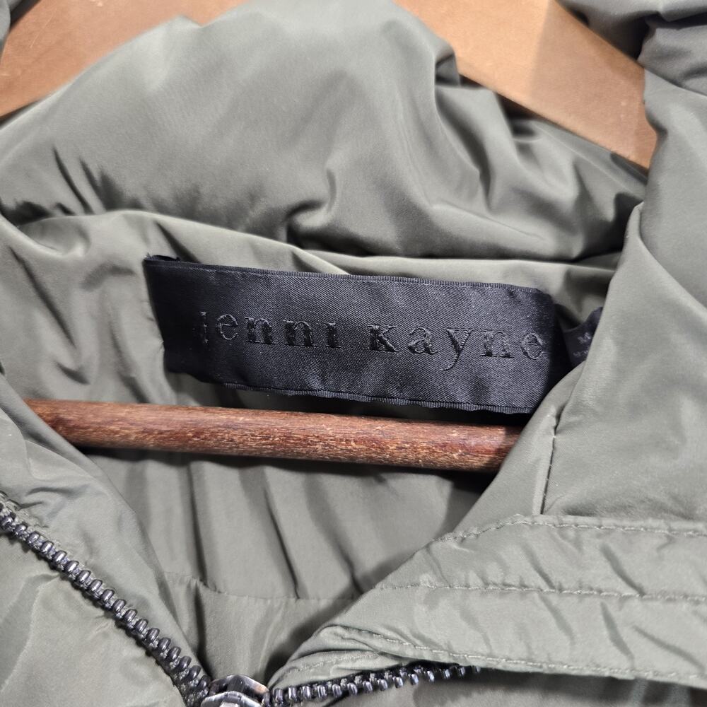 Jenni Kayne Down Coat Womens Medium Green Puffer Parka Hooded Long Midi - Picture 3 of 16